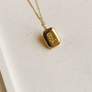 گردنبند شمش طرح گل استیل