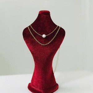 گردنبند دو ردیفه استیل و مروارید