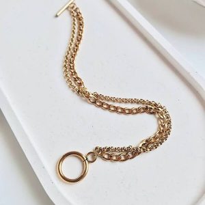 دستبند دو ردیفه استیل قفل تی