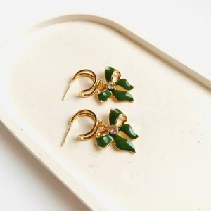 گوشواره پایه نقره پاپیونی طرح میناکاری