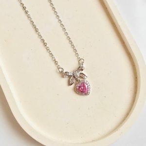 گردنبند استیل قلب آویز کریستال صورتی