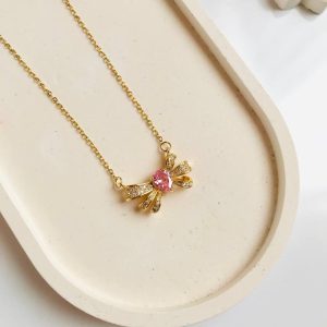 گردنبند پاپیونی استیل و قلب کریستالی