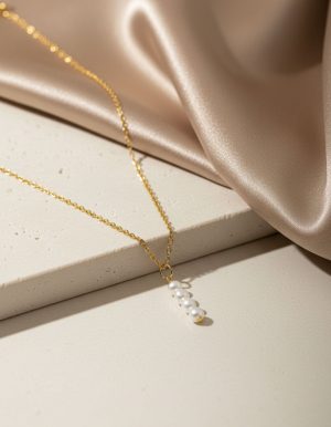 گردنبند استیل و مروارید پرورشی
