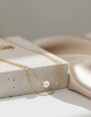 گردنبند دو ردیفه استیل و مروارید