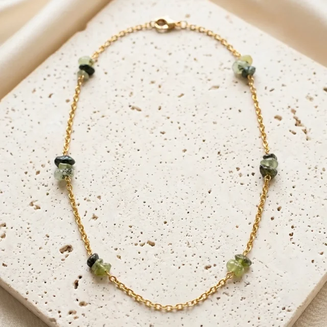 گردنبند دستساز تمام استیل و سنگ پرهنیت گردنبند دستساز تمام استیل و سنگ پرهنیت