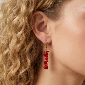 گوشواره دستساز مرجان میخ استیل طلایی گوشواره دستساز مرجان میخ استیل طلایی
