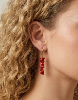 گوشواره دستساز مرجان میخ استیل طلایی گوشواره دستساز مرجان میخ استیل طلایی
